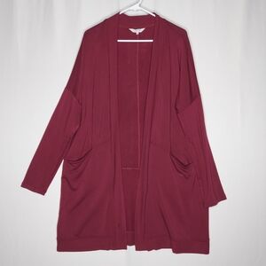 Soma Wknd Long Cardigan Fleece Women XL Red Pocket Stretch Long Sleeve Jersey